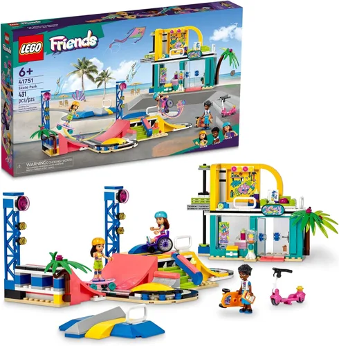 Miniatura 7 de LEGO Friends Skate Park Set 41751, juguetes de patineta para niñas y niños a partir de 6 años, mini juego de muñecas con scooter de juguete y silla