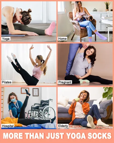 Miniatura 5 de 6 pares de calcetines de agarre de pilates para mujer, calcetines atléticos antideslizantes para yoga, barre, ballet, descalzo, entrenamiento