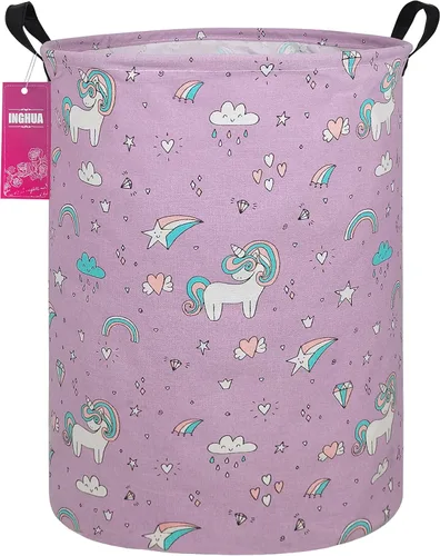 Miniatura 29 de Cesta de lavandería grande de tela de lona ligera, cesta de almacenamiento para juguetes, ropa sucia plegable, impermeable, para dormitorios