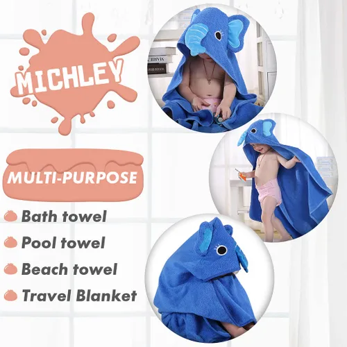 Miniatura 4 de Michley - Bata de algodón con capucha para niños y niñas de 0 a 6 años, Azul
