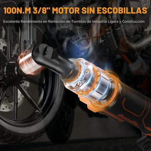 Miniatura 2 de Protmex Llave de trinquete inalámbrica de 74 FT-LBS (100 N.m), trinquete eléctrico sin escobillas de 3/8'' con batería de 21V 2.0Ah, kit