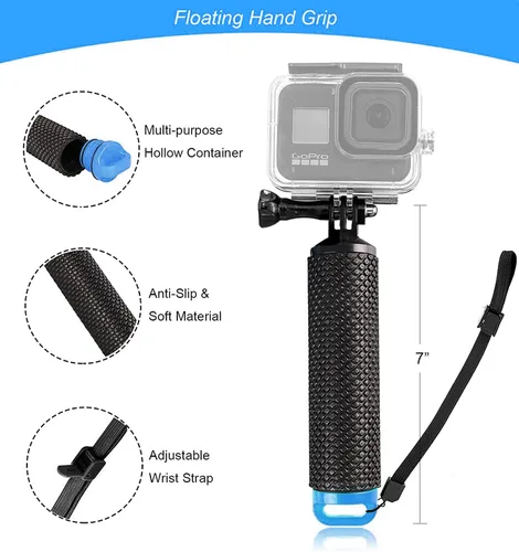 Miniatura 2 de Soporte de mango flotante impermeable compatible con GoPro Hero 11 10 9 8 7 6 5 Max Session 4 3+ Fusion DJI Osmo Action Cámaras, azul