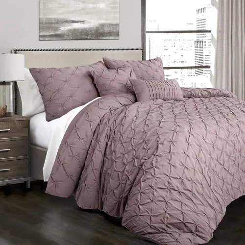Miniatura 12 de Lush Decor Ravello Pintuck Juego de Edredón – Juego de ropa de cama texturizada de lujo de 5 piezas – Decoración tradicional de dormitorio inspirada
