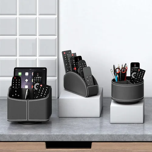 Miniatura 2 de Soporte para control remoto, organizador de suministros de arte de cuero sintético 360°, cajón multifuncional para controles remotos, suministros