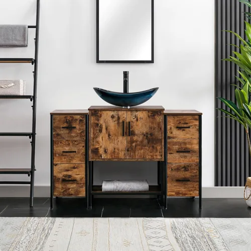 Miniatura 25 de eclife Combo de Tocador de Baño de 36" con Lavabo, Gabinete Moderno de Soporte de Metal con Estante Inferior y Gabinete Lateral de Almacenamiento