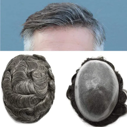 Miniatura 18 de LYRICAL HAIR Tupé de cabello humano para hombres, totalmente polivinílico, tupé para hombre, totalmente transparente, suave, delgada, 0.004-0.005