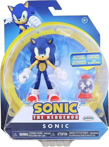 Jakks Pacific Sonic The Hedgehog - Figura de 4 pulgadas | Sonic (moderno) con caja de artículos invencible