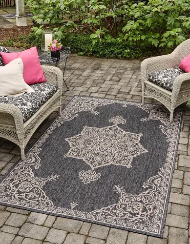 Miniatura 41 de Unique Loom Outdoor Traditional Collection - Alfombra de área antigua (4 pies 1 pulgada x 6 pies 1 pulgada, rectangular, beige y negro)