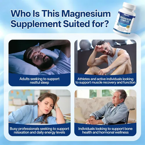 Miniatura 3 de Complejo de magnesio 8 en 1 de 1000 mg para mujeres y hombres - Suplemento de magnesio altamente absorbible que apoya la relajación muscular