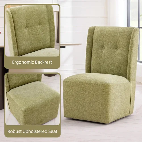 Miniatura 7 de Silla de comedor giratoria con ruedas, silla de comedor con ruedas, moderna silla tapizada con respaldo alto sin brazos para sala de estar, cocina