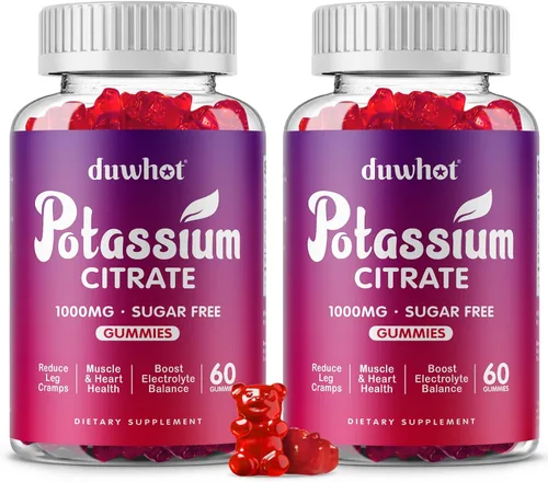 Miniatura 8 de duwhot Gomitas de citrato de potasio de 1000 mg, suplemento de potasio para adultos, mujeres y hombres, ayuda a calambres en las piernas y la salud