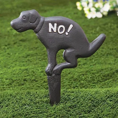 Miniatura 7 de JUXYES Paquete de 2 estacas de hierro fundido para el patio de No Pooping Yard, No Dog Allowed Poop Spike Guías de Manguera de Jardín Estaca Negro