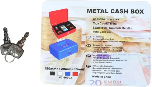 Miniatura 8 de Pyhodi Caja de dinero con cerradura de dos llaves, caja fuerte de metal pequeña con bandeja de dinero, organizador de dinero seguro para dinero