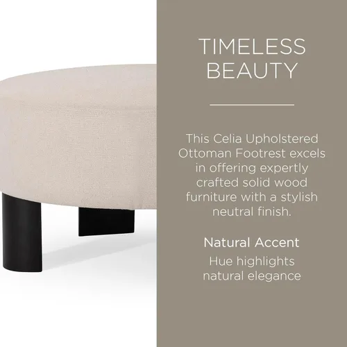 Miniatura 6 de Maven Lane Celia - Otomano tapizado redondo grande y contemporáneo, reposapiés acolchado para sofá o silla con patas de madera en acabado negro