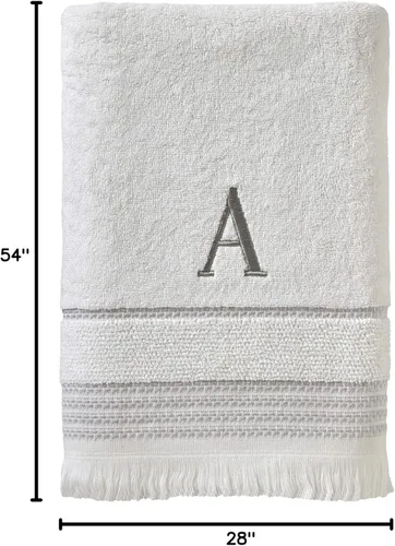 Miniatura 6 de SKL Home Toalla de baño casual con monograma, S, 28 x 54 pulgadas, color blanco