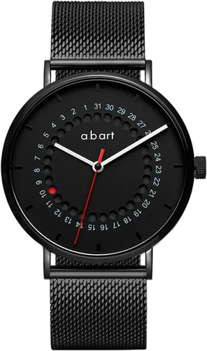Miniatura 10 de a.b.art Reloj de cuarzo para hombre, movimiento Ronda con piezas suizas, cristal de zafiro, correa de malla milanesa, diseño ultrafino, esfera negra