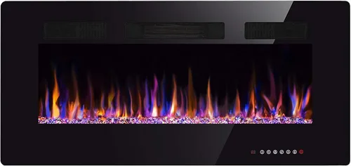 Xbeauty Chimenea Eléctrica Empotrada de Pared de 30 Pulgadas, Inserto de Chimenea Lineal de Montaje al Ras, Calentador de Chimenea LED Ultra Delgado