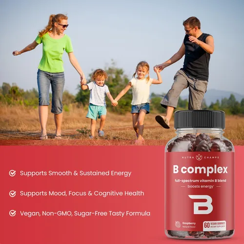 Miniatura 4 de NutraChamps Gomitas de complejo de vitamina B, gomitas de vitamina B aumentan la energía, vitaminas del complejo B B1, B2 (riboflavina), B3