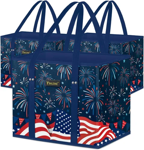 Miniatura 12 de BALEINE Paquete de 3 bolsas reutilizables para comestibles, bolsas de compras plegables para comestibles con parte inferior reforzada y asas