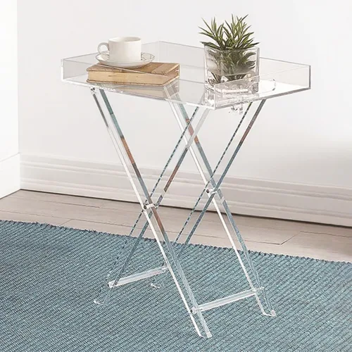 Mesa plegable de acrílico, mesa auxiliar auxiliar de acrílico transparente, mesa de servicio portátil, mesa de centro cuadrada moderna para espacios