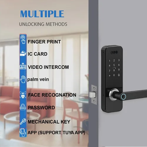 Miniatura 2 de Cerradura de puerta inteligente de reconocimiento facial 3D con cámara HD: entrada sin llave, huella digital, contraseña, tarjeta IC, llave