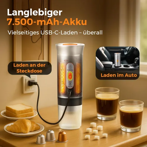 Miniatura 6 de Máquina de café espresso portátil, cafetera de viaje 3 en 1 con autocalentamiento, funciona con pilas, 20 bares, máquina de café espresso portátil