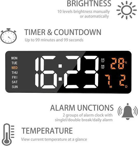 Miniatura 2 de Reloj de pared digital grande de 16 pulgadas, temporizador de cuenta regresiva con control remoto, alarma, reloj de pared con atenuación automática