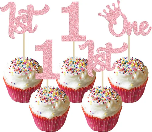 Miniatura 32 de 24 piezas de adornos para cupcakes de tercer cumpleaños, adornos para cupcakes de tercer cumpleaños con purpurina, tres adornos para cupcakes
