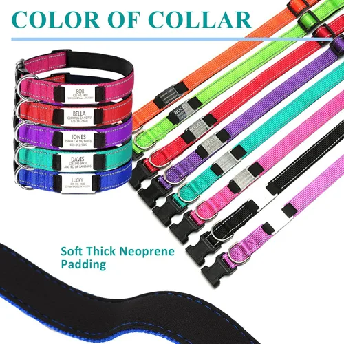 Miniatura 5 de Collares de perro personalizados con placa de nombre, etiquetas de identificación de placa de nombre grabadas con collar de perro de nailon Púrpura
