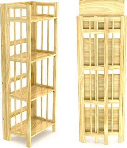 Miniatura 11 de Estantería plegable de 4 niveles Acabado de madera espresso 45 x 16 x 11.5 pulgadas Estante para libros y baratijas No requiere montaje