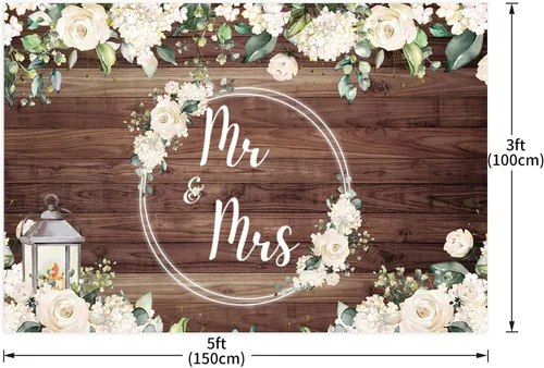 Miniatura 3 de Telón de fondo de 5 x 3 pies con diseño floral de rosas blancas y boscosas, telón de fondo para fotografía de pared, para parejas, boda, novia