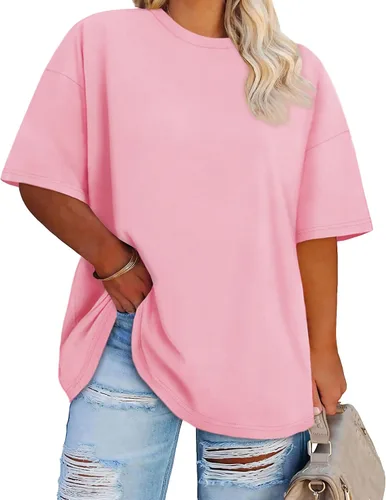 Miniatura 10 de Blusas de Talla Grande Casuales Camisetas Oversized para Mujeres Ajuste Holgado Cuello Redondo Blusas Camisetas Básicas de Verano Tees
