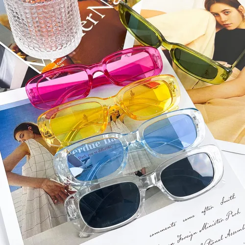 Miniatura 4 de SUNOVELTIES Paquete de 10 lentes de sol rectangulares para mujer, lentes cuadrados angostos retro de los años 90, estéticos vintage, Uniex