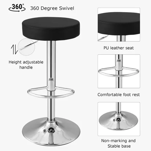 Miniatura 5 de WATERJOY Taburetes de barra redondos ajustables, taburete de bar giratorio de Seat de la PU con reposapiés