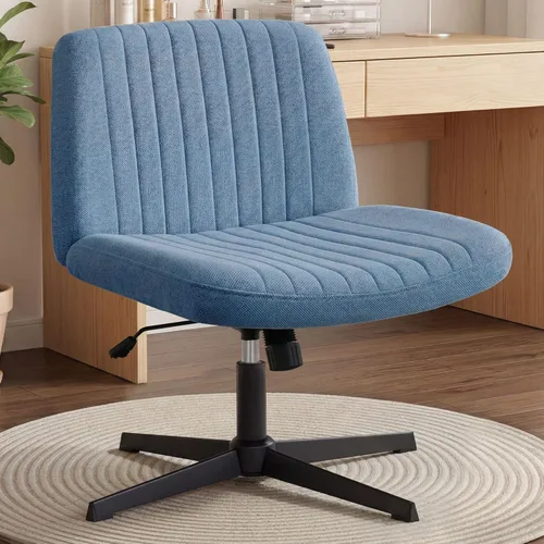 Miniatura 21 de Orange Factory Silla Criss Cross con Ruedas Silla de Escritorio de Tocador Ancha y Cómoda Base Dual de Cuero sin Brazos Ajustable Giratoria