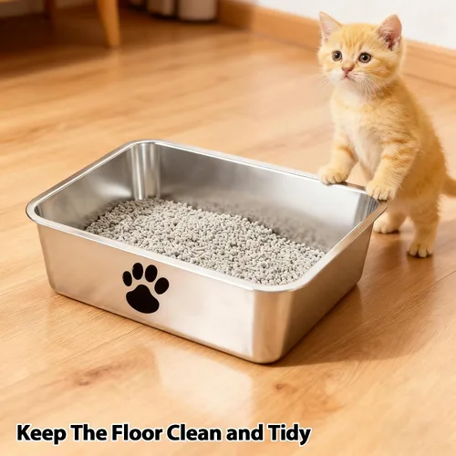 Miniatura 2 de Caja de arena de acero inoxidable para gatos, pequeña bandeja de arena de metal para gatitos, bandeja de arena para interiores, suministros