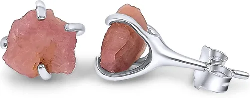 Miniatura 58 de Natural raw gemstone stud earrings with white gold over 925 sterling silver, 6 to 7mm rough genuine quality birthstone gift for her, Uniquelan
