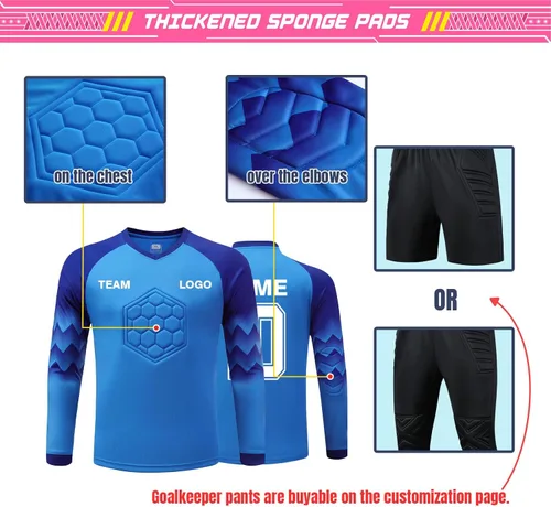 Miniatura 3 de ORYG Camiseta de portero de fútbol acolchada personalizada para niños, jóvenes y adultos con número de nombre