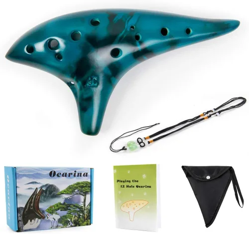 Miniatura 12 de Ocarina, instrumento musical Ocarina de cerámica de 12 tonos Alto C con libro de canciones, cuerda para el cuello, bolsa de transporte, buen regalo