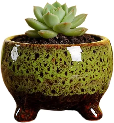 Miniatura 14 de Bonita maceta circular de cerámica para decoración del hogar y jardín, suculentas, cactus, maceta no incluida (azul, 3.19 pulgadas)