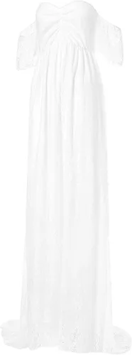 Miniatura 4 de Vestido de maternidad de encaje con hombros descubiertos para mujer, vestido de embarazo elegante de encaje para sesión de fotos de baby shower