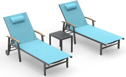 Miniatura 11 de Ciokea Sillón para exteriores con almohada, tumbona de aluminio de 5 posiciones con ruedas y reposabrazos, silla de piscina resistente de 400 libras