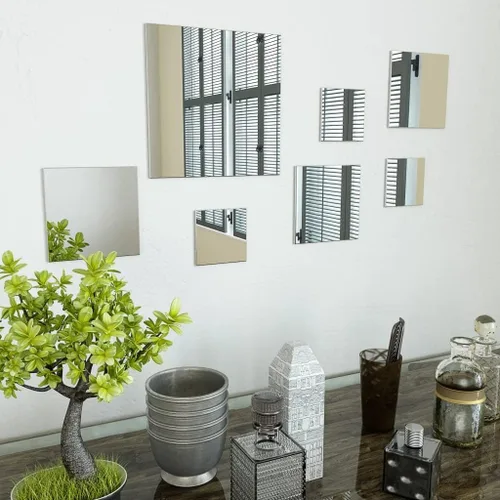 Juego de 7 espejos de pared cuadrados de vidrio, espejo cuadrado, decoración de pared, decoración de fiesta, espejo adhesivo, espejo cosmético,