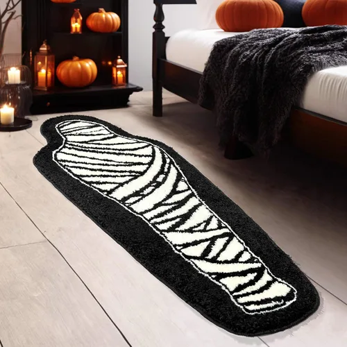 Miniatura 4 de Alfombra de baño de Halloween, decoración de terror en blanco y negro, antideslizante, tapete de baño para baño, dormitorio, bonito corredor