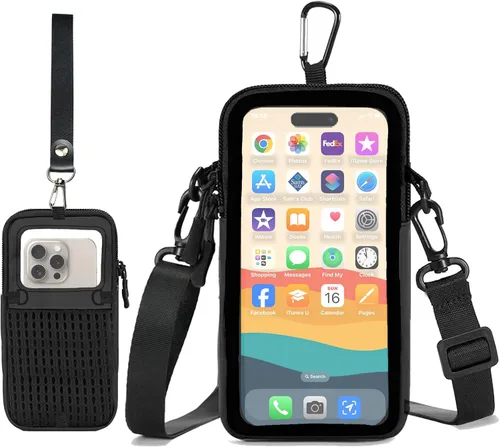 Prime Comfort Funda para teléfono celular con correa cruzada ajustable y correa para la muñeca, bolsa transparente para teléfono celular compatible