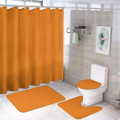 Miniatura 55 de Juego de 3 alfombras de baño modernas en blanco y negro, antideslizante en forma de U y tapa de inodoro