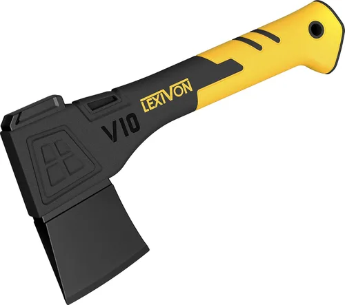 LEXIVON V10 - Hacha de campamento de 10 pulgadas | Agarre ergonómico TPR, mango compuesto de fibra de vidrio ligero | Funda protectora de transporte