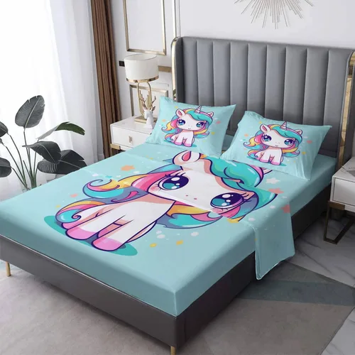 Miniatura 8 de Kitten Sheets K1-&-153 - Juego de sábanas y fundas de almohada de 3 piezas, tamaño individual, sábanas con diseño de nubes y estrellas, sábanas