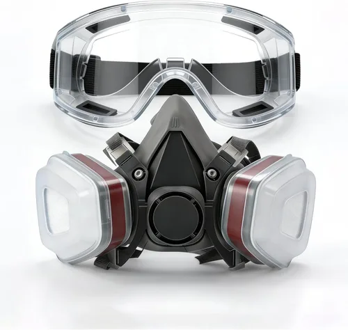 Juego de máscara respiradora reutilizable de media cara (incluye gafas antivaho) adecuado para protección en escenarios como pintura en aerosol,