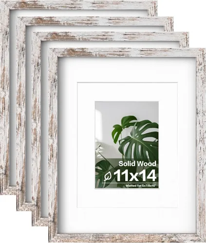 Miniatura 32 de Egofine - Juego de 4 portarretratos 8 x 10 pulgadas de madera maciza y cubierta de plexiglás de 4 x 6/5 x 7 pulgadas con paspartú u 8 x 10 pulgadas